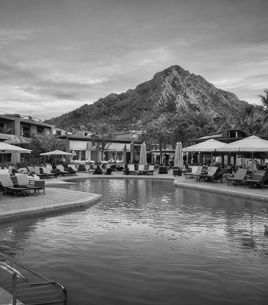 Pool with mountain in the background